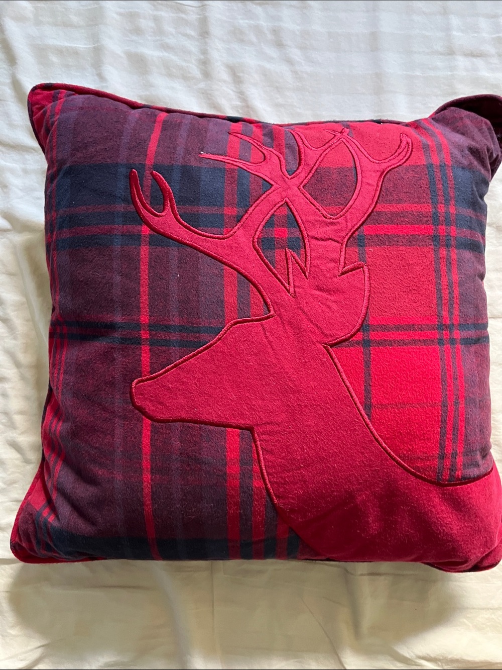 Red Plaid Deer Accent Pillow - Brand: